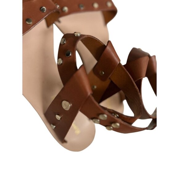 Russell Bromley London Ankle Sandals Brown Leather Gold Coin Greek Style - Picture 6 of 13